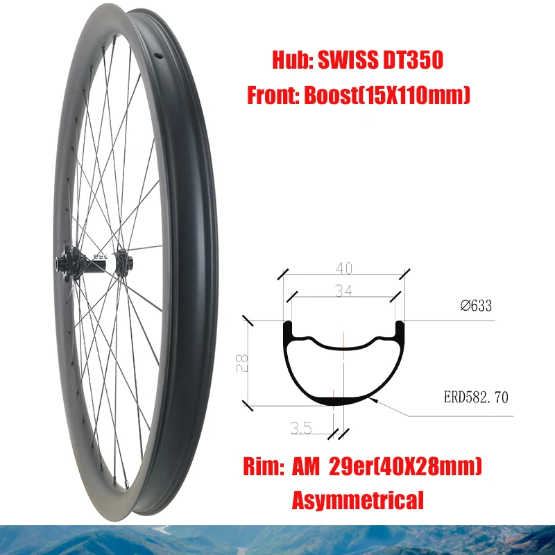 

Переднее углеродное колесо 29er MTB AM 40*28 мм, асимметричное безрежущее колесо, Ширина 28 отверстий, 40 дюймов, глубокое 28 швейцарских DT350, ускорите...