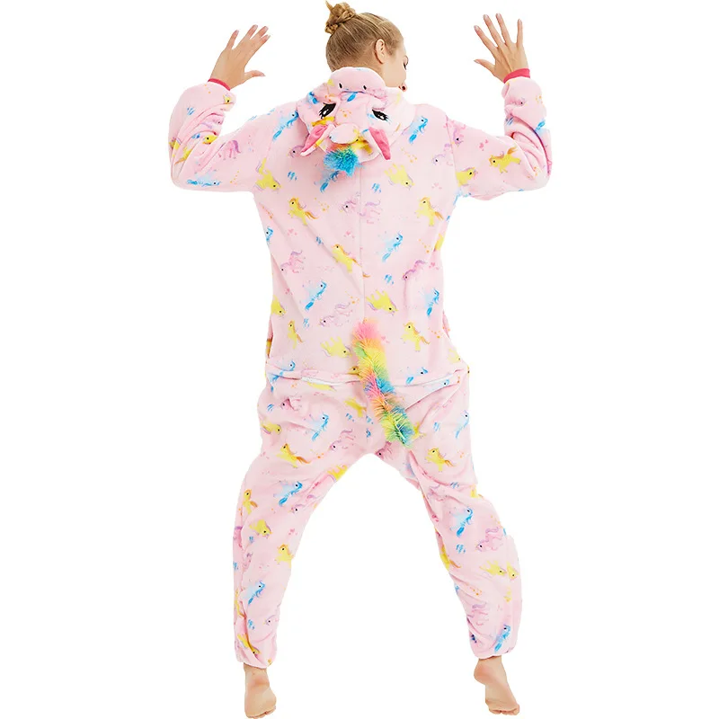 Red Heart Unicorn Kigurumis Women Girl Home Jumpsuit Animal Pegasus Onesie Sleepwear Winter Cute Pajama Festival Party Outfit
