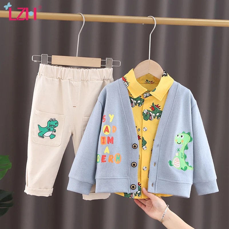 

LZH 2021 Spring Casual Dinosaur Printing Baby Boys Sets Cute Cartoon Clothes For Children 1-5 Years New Toddler Kids Sportswear