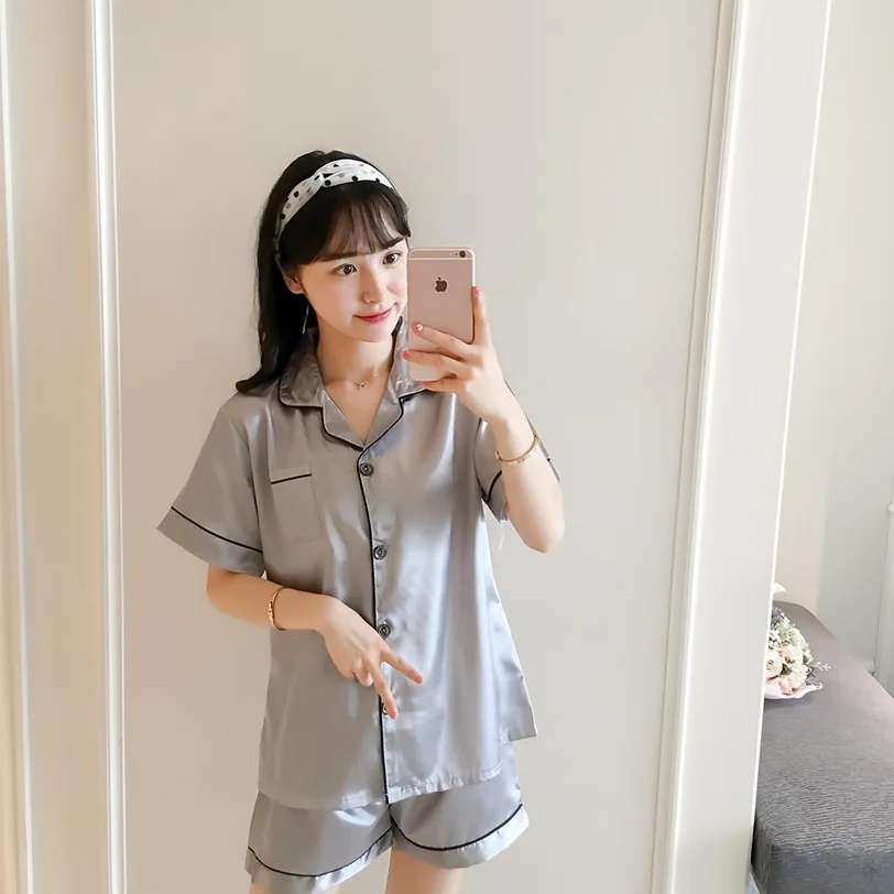 Женская одежда для сна пижамный комплект шелковая пижама девочек короткая