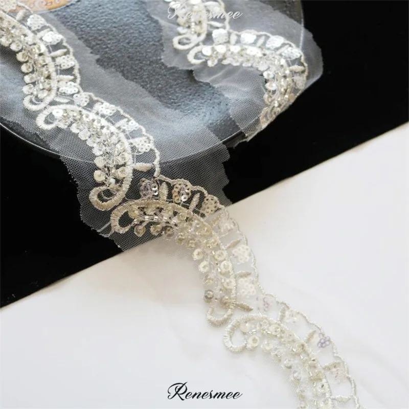 1 ярд прозрачные серебряные блестки из бисера серебряная нить вышивка кружево