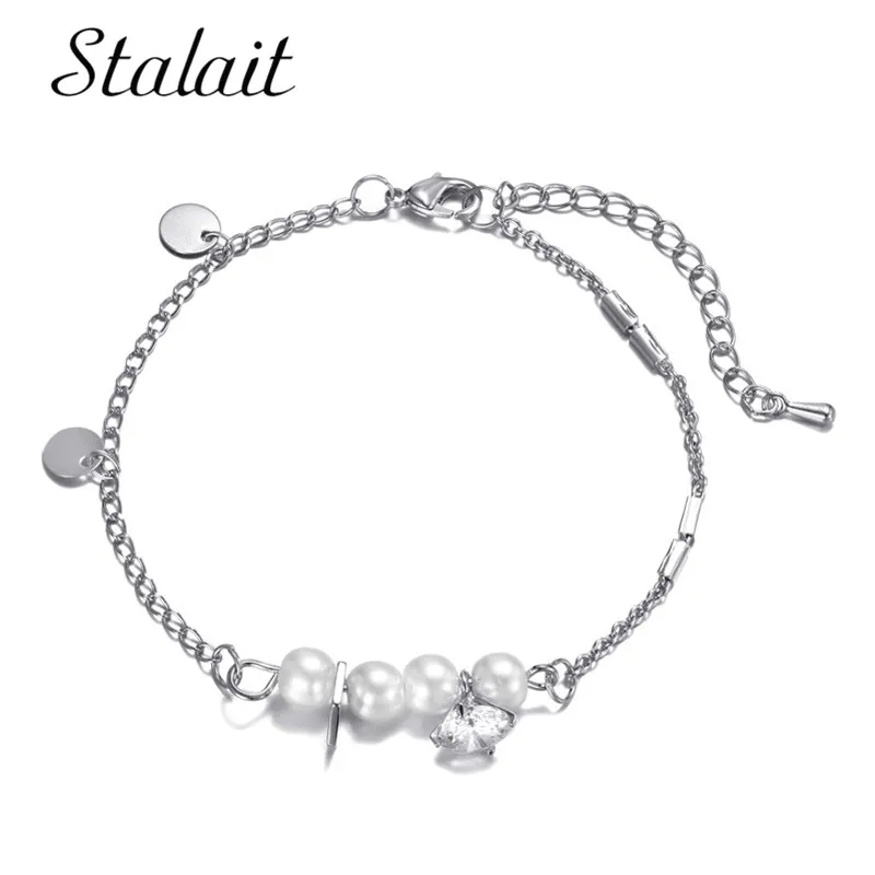 

Small Round Pearl Bracelets Clear Cubic Zirconia Chain Bracelet Women Accessories Luxury Designer Charms For Bracelets Jewelry