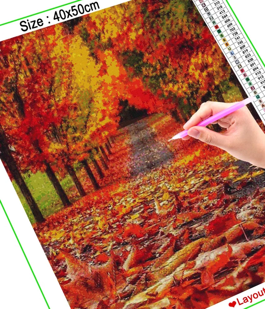 Алмазная 5D живопись HOMFUN Осенняя дорога листьев полноразмерная/круглая вышивка
