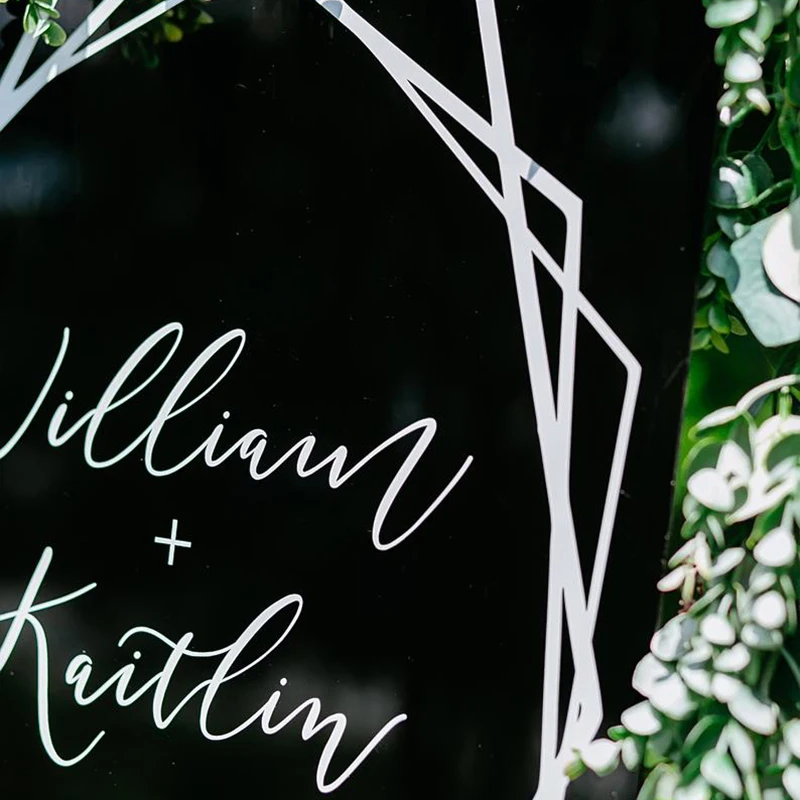 Персонализированный геометрический акриловый Свадебный знак черное