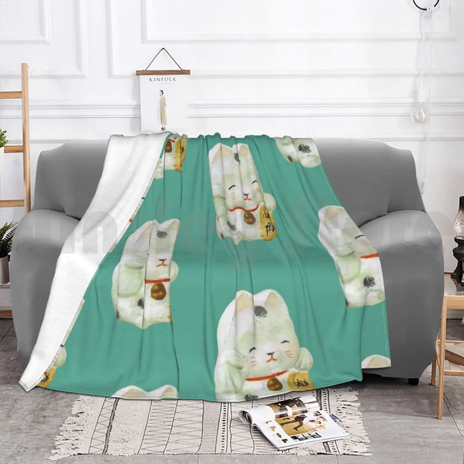 Манеки Неко очаровательная Кошка на удачу японское азиатское одеяло модное