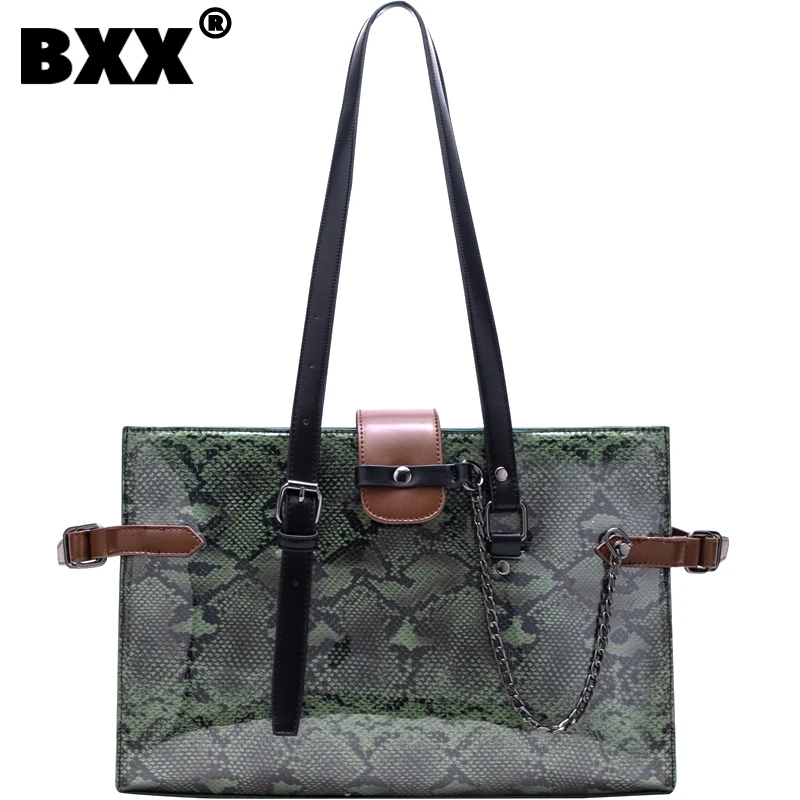 

[BXX] Women New Branded Personality Snake Print Chain Tote Bag Retro PVC Ladies Shoulder Bag Fashion Trending 2021 GF0032
