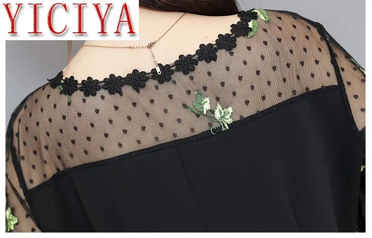 Женский комплект из двух предметов размера плюс с вышивкой весна лето черный топ