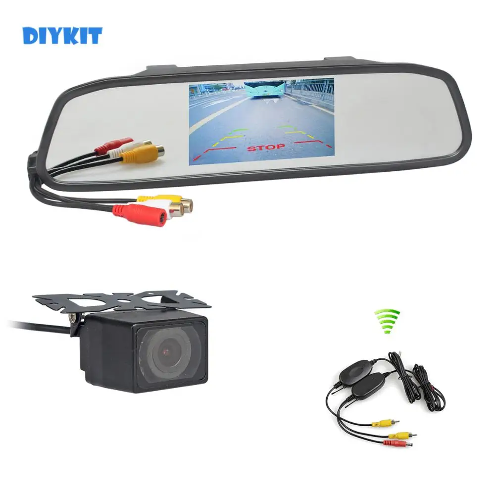 

DIYKIT Wireless 4.3 Inch Car Monitor Mirror Monitor + Waterproof IR Night Vision Rear View Car Camera Parking Accessories Cam