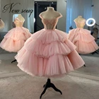 Розовое Тюлевое вечернее платье принцессы с бисером Бальные платья 2021 платья Дубай длиной до щиколотки вечерние платья для женщин для выпускного вечера