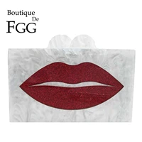 boutique de fgg red lips women white acrylic box clutch purses evening party handbags chain shoulder crossbody bag