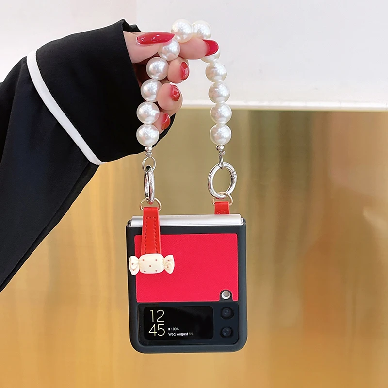 

Red Festive Cute Cover for Samsung Zflip3 Shell with Portable Lanyard for Galaxy ZFlip3 Samsung Girl Etui Conque 5G Back Cover