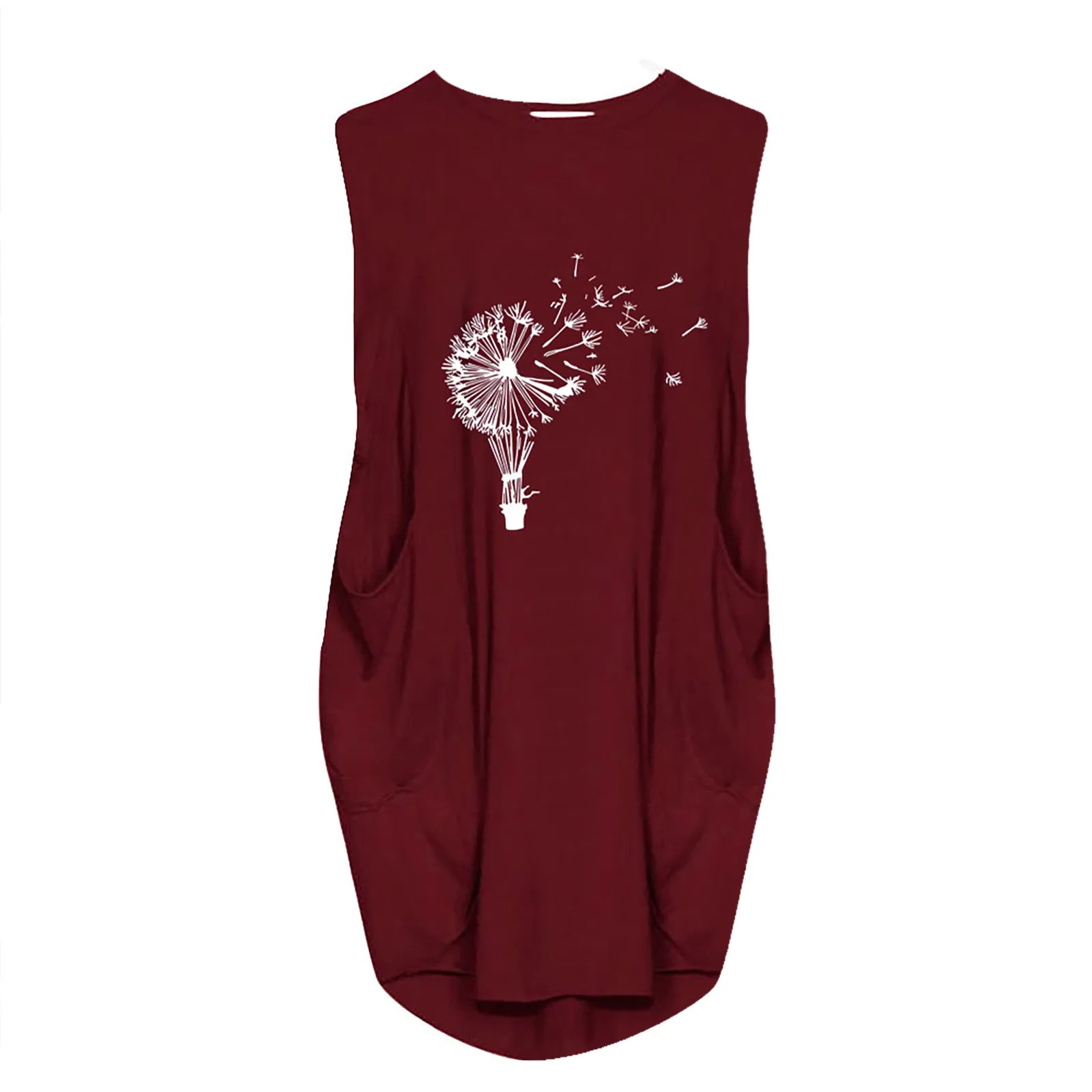 

Women Summer Dress Pocket Dandelion Printing Sleeveless Beach Mini Casual Black Sundress new Fashion Plus Size Dress For Women