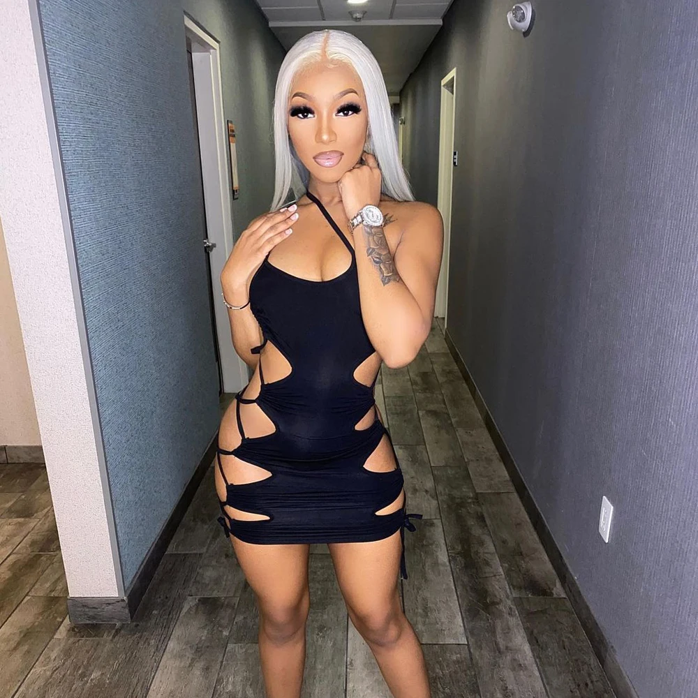 

Женское сексуальное ажурное платье, черное однотонное платье с U-образным вырезом без рукавов, Лидер продаж 2021