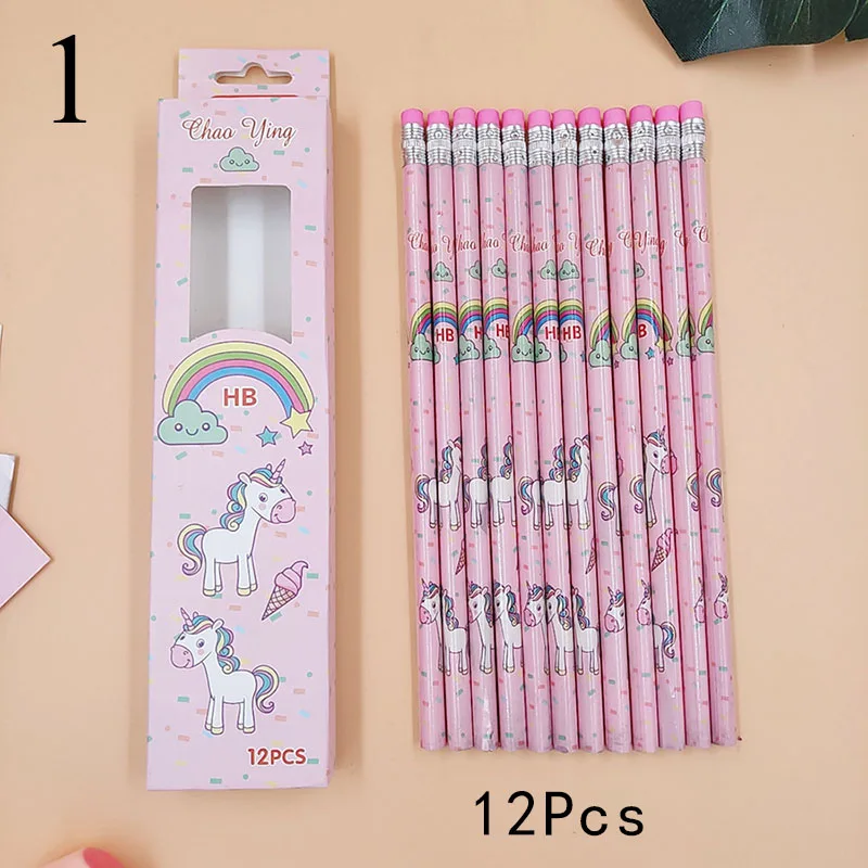 1 12 шт. милые конфеты HB карандаши Kawaii Единорог деревянный студенческий карандаш для детей подарок школьные принадлежности карандаш канцелярские принадлежности - Цвет: 1