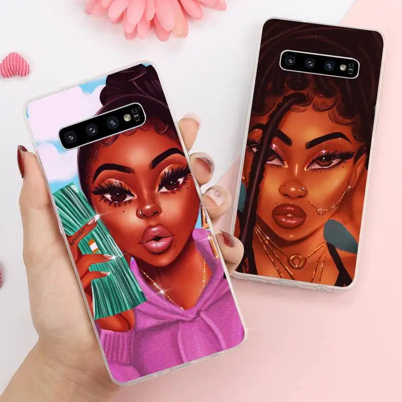 

Fashion black girl women Phone Case Transparent For Samsung Galaxy A S Note 9 10 51 50 71 70 80 20 21 30s ultra plus