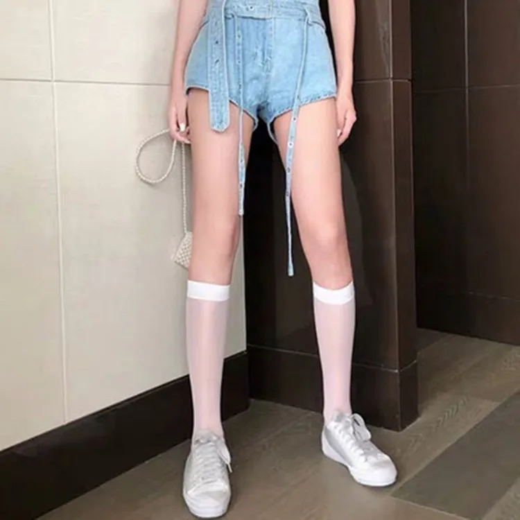 

2021 Sexy Black White Soild Color Long Socks Women Half calf socks Stockings Lolita Ladies Girls Warm Knee Thigh High Socks