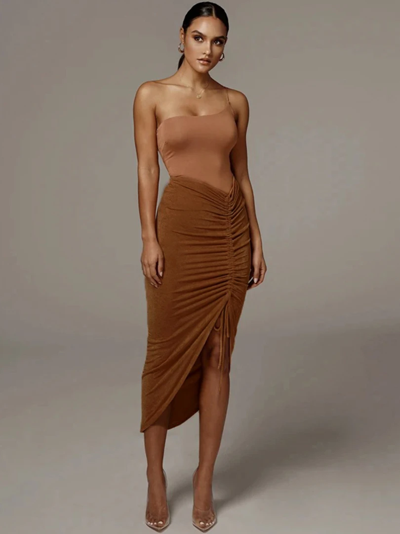 Женская юбка миди на завязках с рюшами и высокой талией | одежда