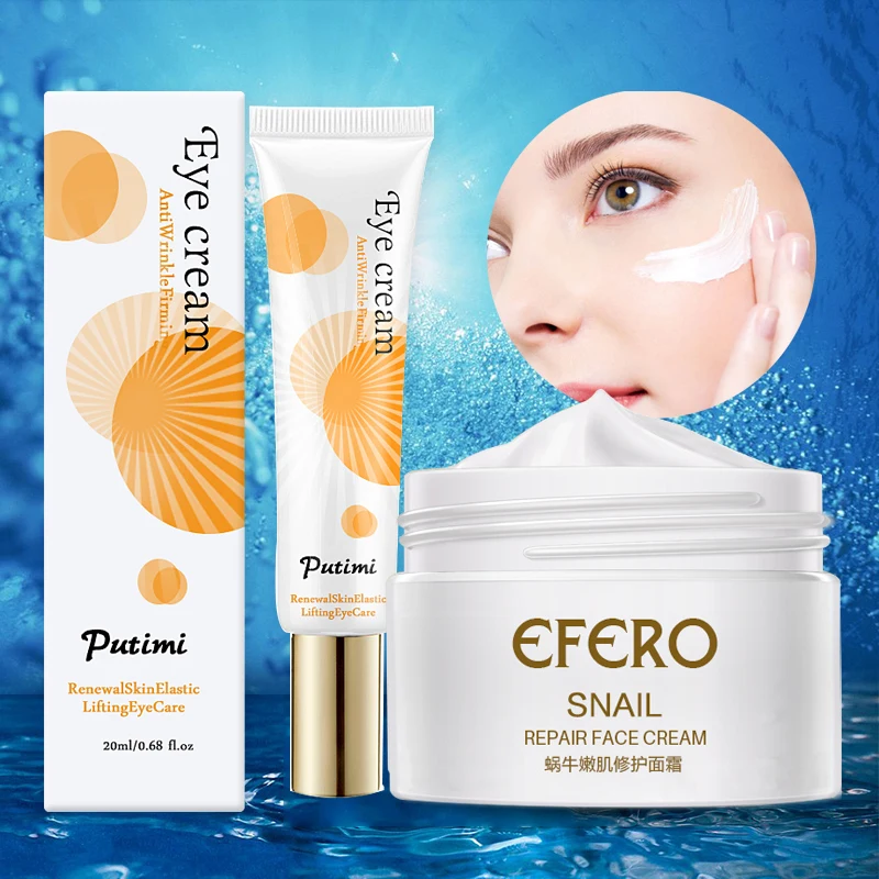 

2Pcs Face Cream Snail Repair Skin Whitening Anti Aging Anti Wrinkle Collagen Eye Cream Dark Circle Remove Moisturizing Skin Care