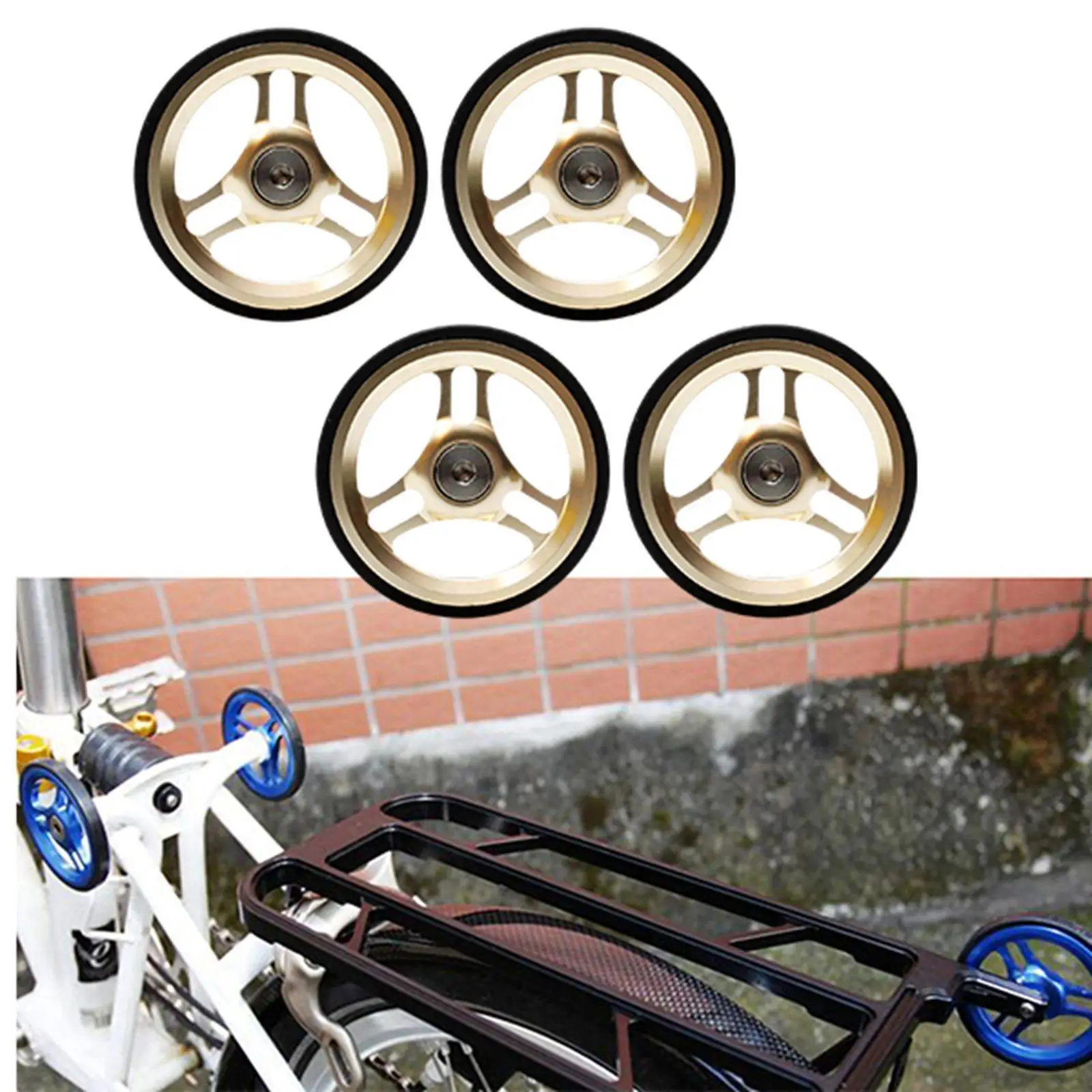 

4pcs Folding Bike Easy Wheel EZ Wheels for Traveling Rack Champagne
