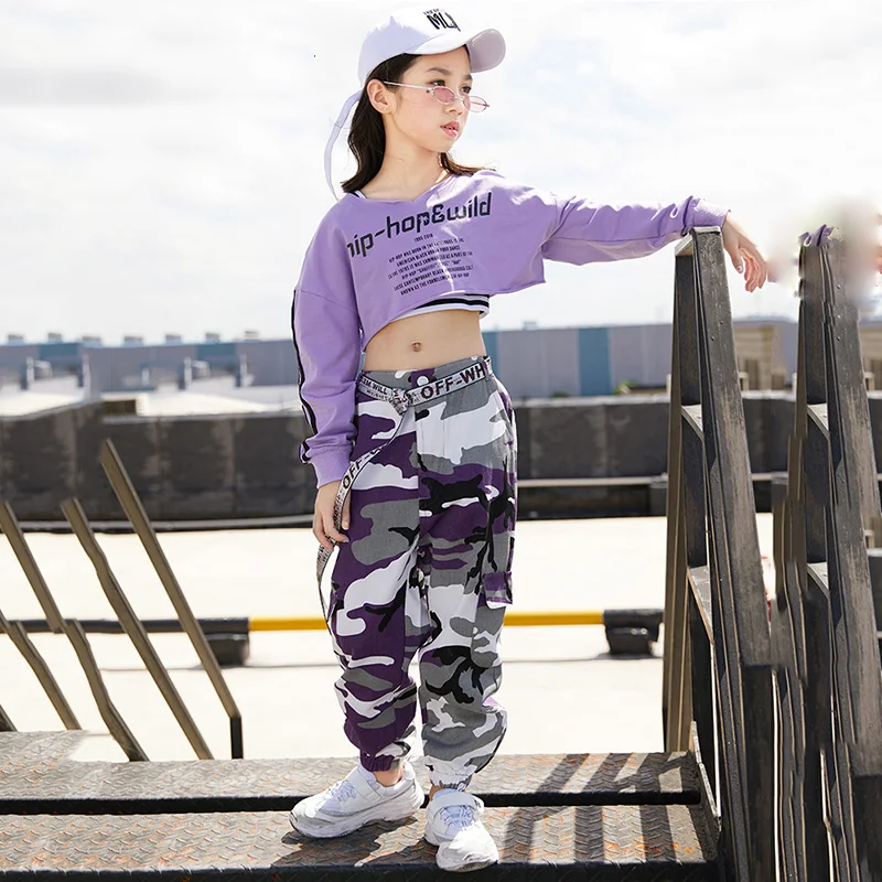 Костюм для джазовых танцев детская одежда в стиле хип-хоп Фиолетовый Топ с