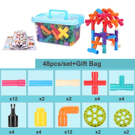 48pcs with box 3D строительные игрушки водопровод строительные блоки пластиковые DIY сборка туннель из труб блоки игрушки для детей Подарки - Цвет: 48pcs with box