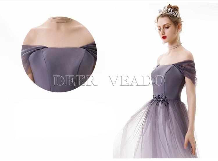 DEERVEADO Robe De Soiree линия открытая спина бисерное вечернее платье длинное официальное вечернее платье Тюль элегантное вечернее платье YS456