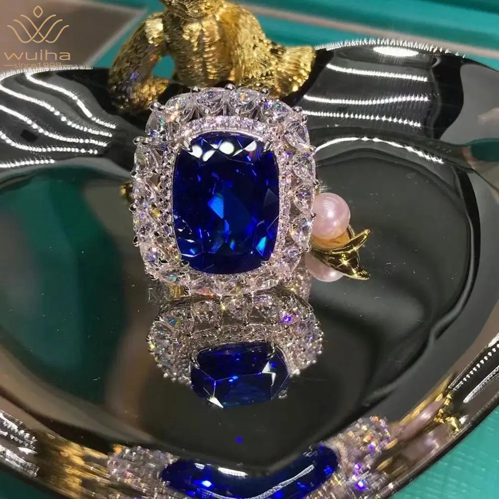 WUIHA 925 пробы Silver 3EX обручальное кольцо 10 CT VVS с сапфировым покрытием муассанитом -