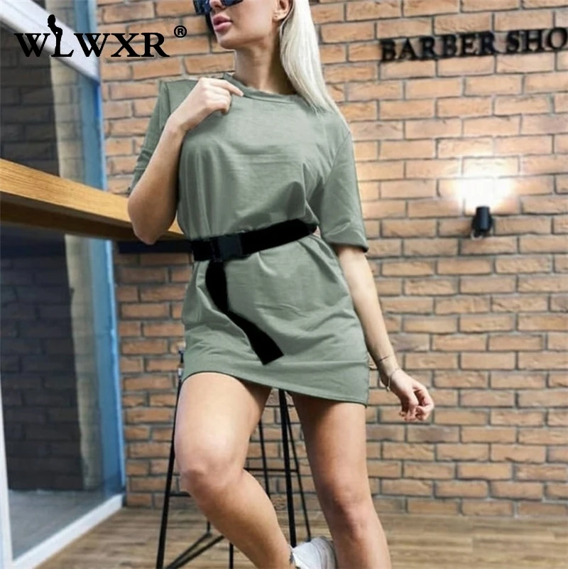 Повседневное летнее пляжное платье футболка WLWXR женские ремни хлопковые