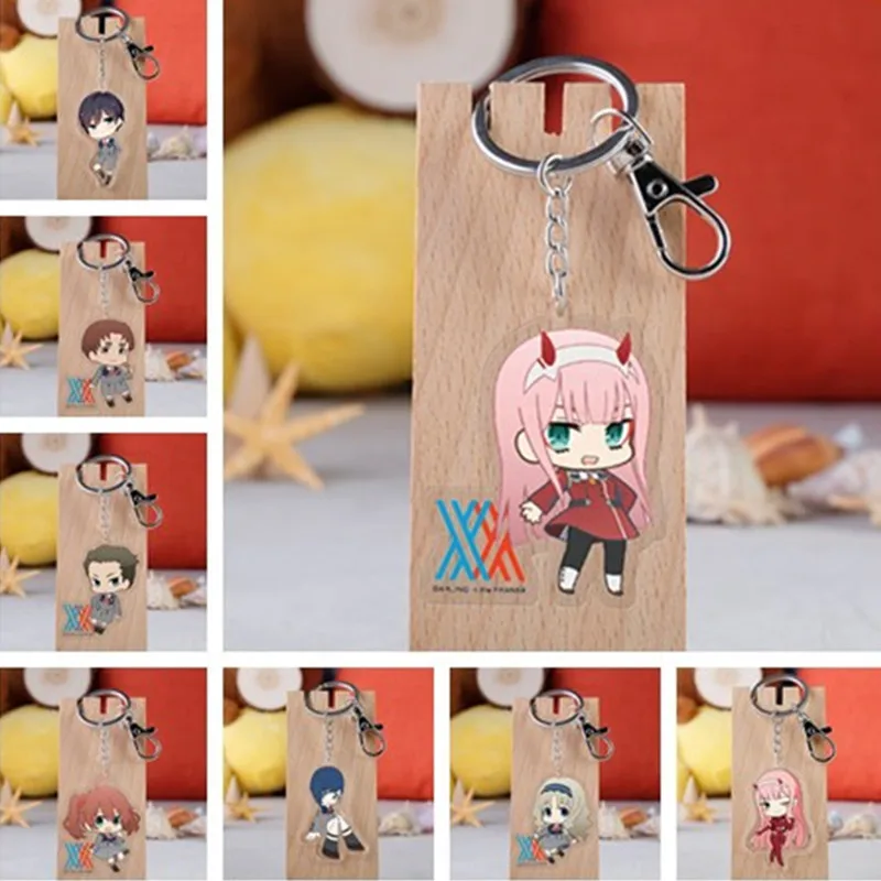 

DARLING in the FRANXX Keychain Double Sided Acrylic Key Chain ZERO TWO Pendant Anime Accessories Cartoon Key Ring