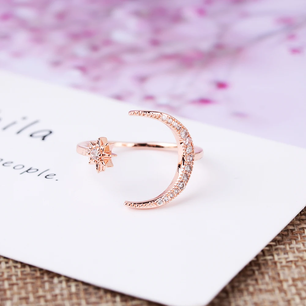 Женское ослепляющее кольцо Moon & Star модное с открытым пальцом для свадьбы помолвки