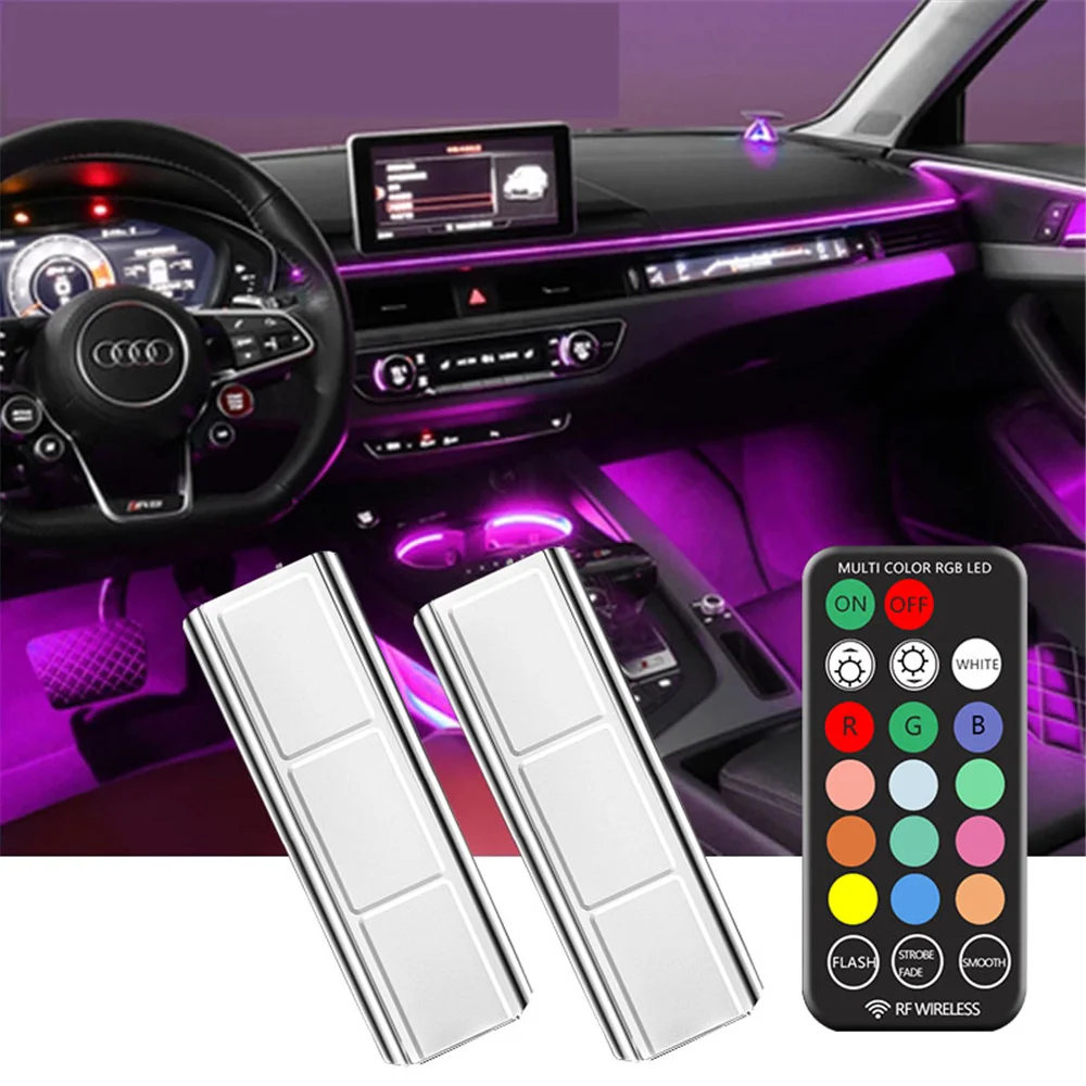 4pcs 2pcs RF telecomando magnetico aspirazione piede lampada auto colorata atmosfera luce interna luce ricaricabile senza fili per auto