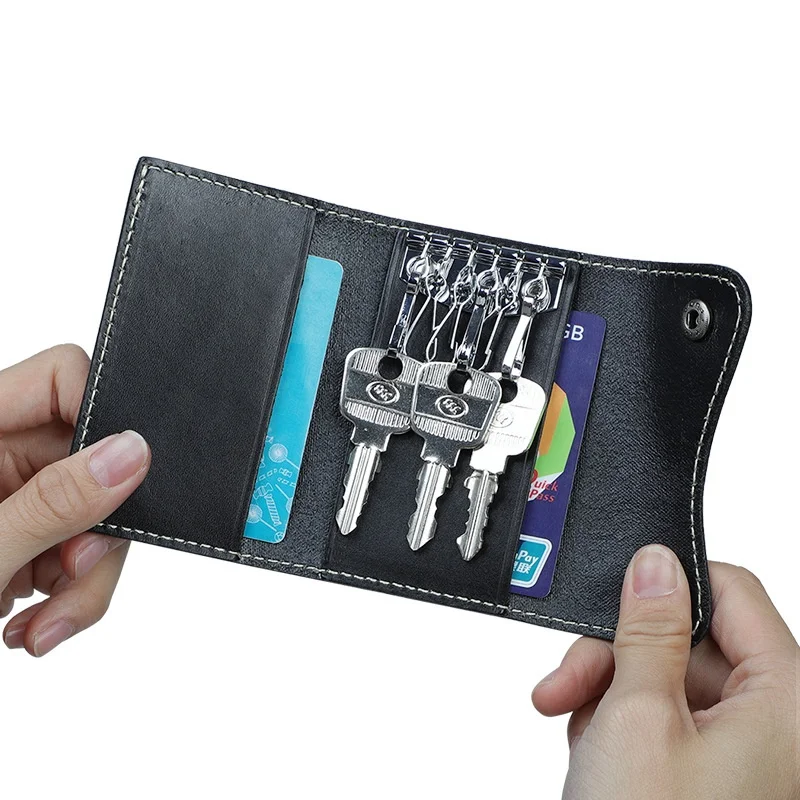 

Top Vegetable Tanned Cow Leather Key Bag Retro Manual Multifunctional Three Fold Car Certificate