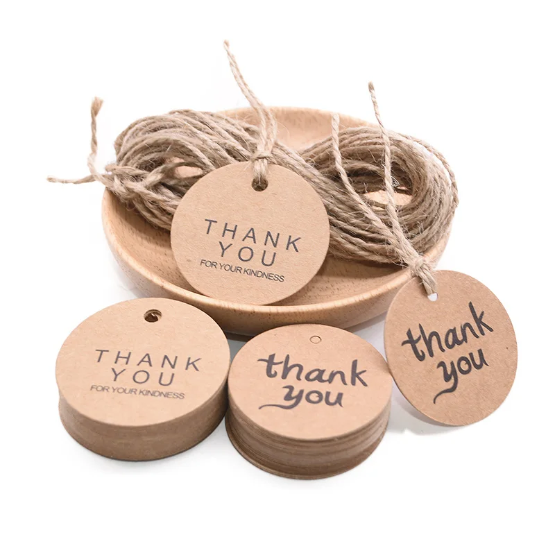 

100pcs/lot Thank You Tag Handmade Kraft Paper Gift Hang Tags Wedding Party Candy Gifts Lable DIY Craft Decoration