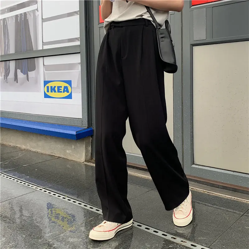 

HziriP Straight High Waist Slim OL 2020 Chic All Match Retro Solid All Match Slender Brief Plus Large Size New Full Length Pants