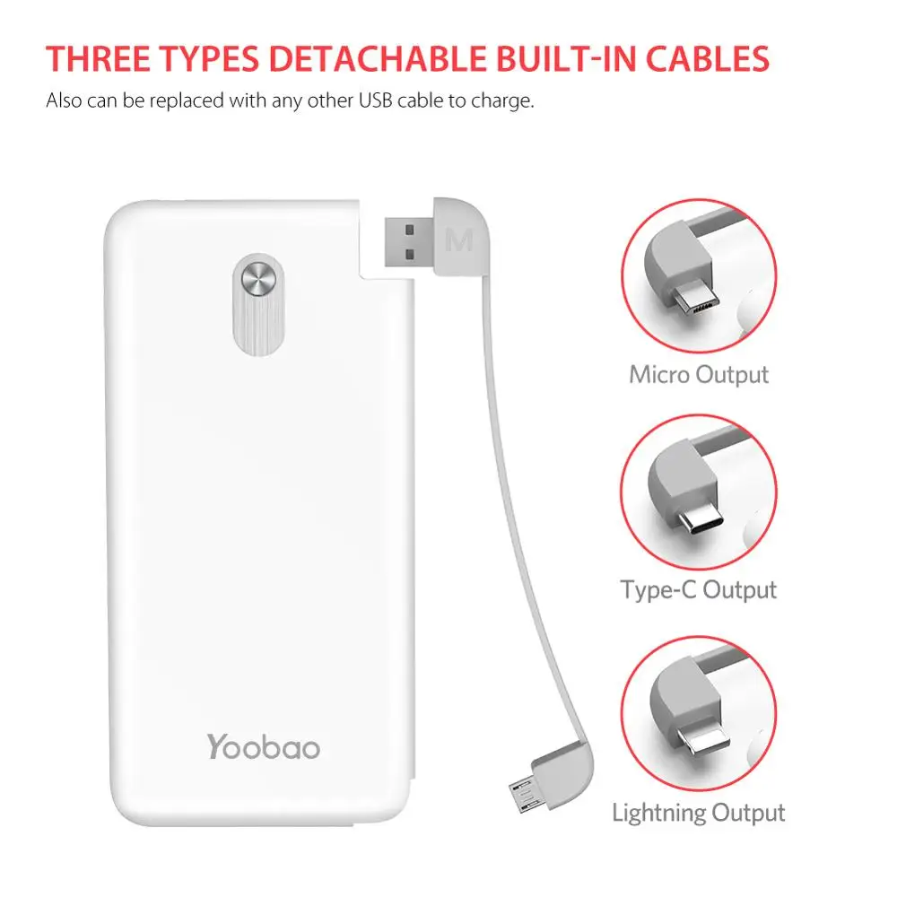 Yoobao S10K 10000 мАч встроенный кабель внешний аккумулятор с двойным USB входом