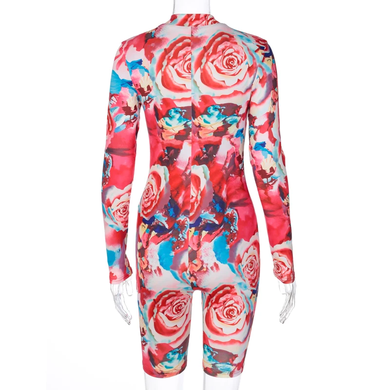 

Zoctuo Zipper Up Sexy Playsuit 2020 Floral Vintage Print Long Sleeve Rompers Autumn Winter Women Fashion Streetwear Romper