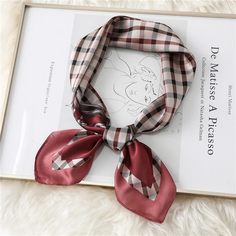 2021 Plaid Silk Scarf Women Luxury Brand Neck Scarves Hair Band Foulard Lady Accessories Square Head Wraps Bandana |