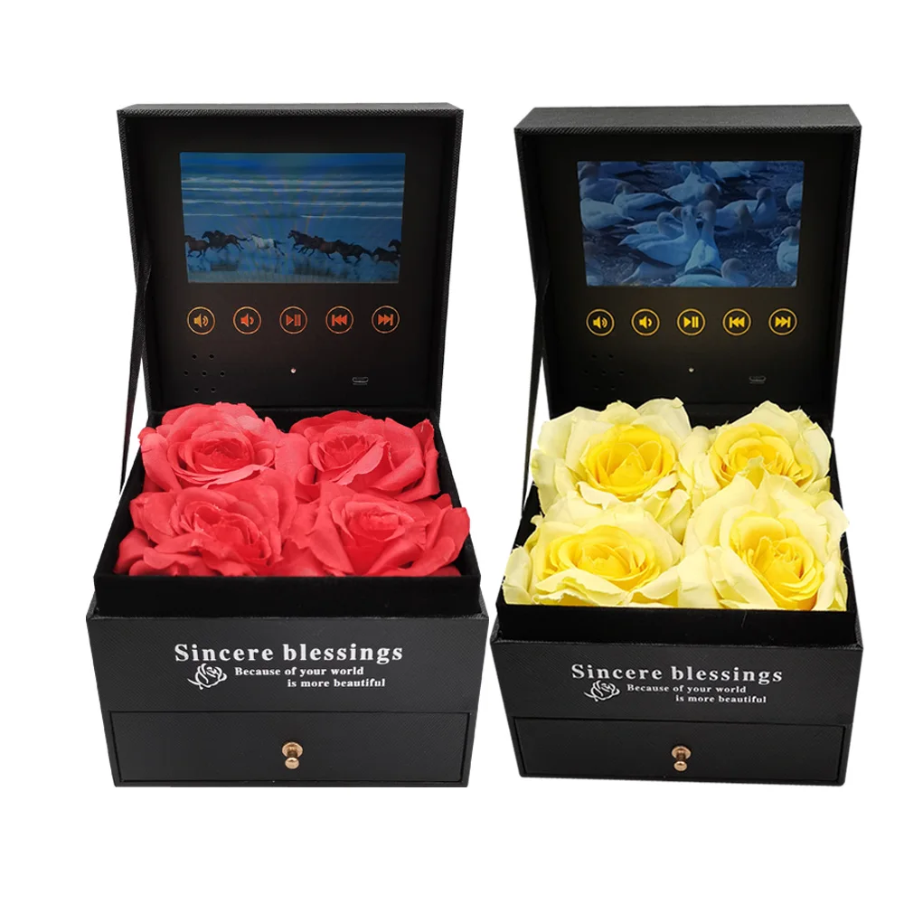 

Hardcover Flower Box Video Brochure 4.3 Inch With Drawer Universal Greeting Card HD Watching Mp4 Player for Advertising Business