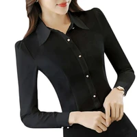 long sleeve white blouse korean style elegant buttons shirt office lady formal work black blouse top women 2021 plus size 5xl