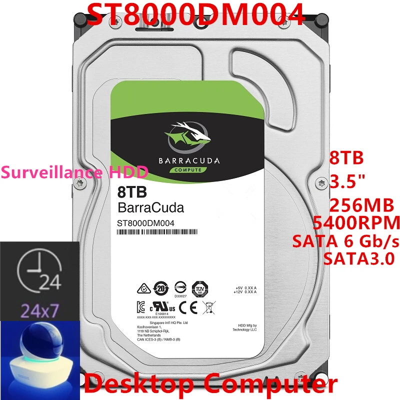 

New Original HDD For Seagate Brand 8TB 3.5" SATA 6 Gb/s 256MB 5400RPM For Internal HDD For Surveillance HDD For ST8000DM004