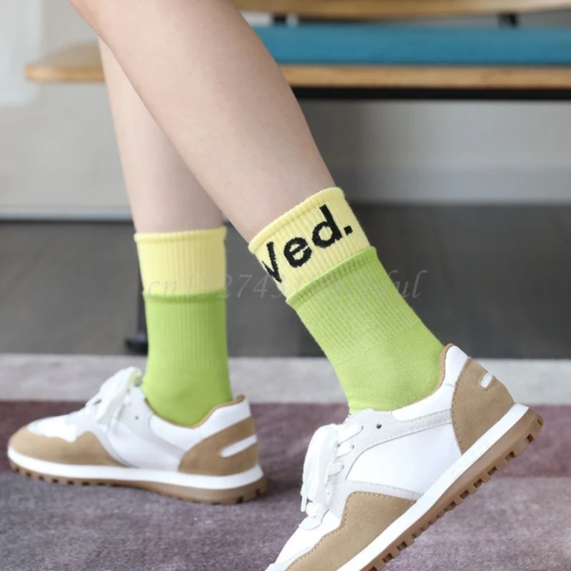 

Женские и мужские двойные ребристые хлопковые носки для лодок неоновые яркого цвета в стиле пэчворк 7 дней недели буквы Harajuku носки скейтбор...