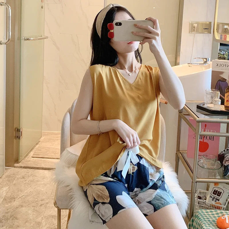 Пижама из искусственного шелка для женщин летнее платье без рукавов шорты хлопка