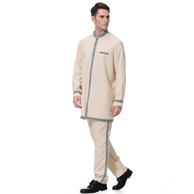 Muslim Men's Clothing Sets Jubba Thobe Islamic Abaya Jilbab Moslem Shirt Pants Robes Eid Worship Service Middle East Ramadan