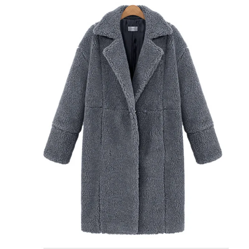 

Winter Teddy Faux Fur Fleeve Long Coats Woman Warm Buttons Zipper Causal Loose Long Sleeve Female Zip-up Overcoats Ladies Coats