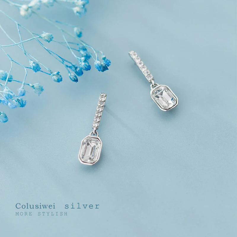 COLUSIWE 925 стерлингового серебра роскошный изумрудная огранка серьги со шпилькой