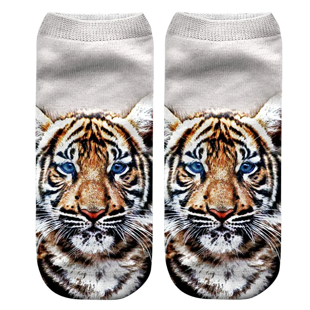 Носки Короткие унисекс повседневные креативные с 3D принтом тигра Льва забавного