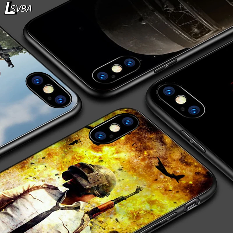 

For iPhone 12 11 Pro Max mini Bright Black Case PUBG Game for iPhone Max XR X 8 7 6 Plus 5S SE Phone Case