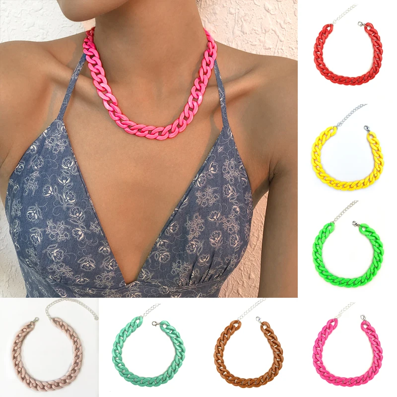 

Punk Acrylic Chunky Chain Choker Matt Resin Necklace Gothic Jewelry Unisex