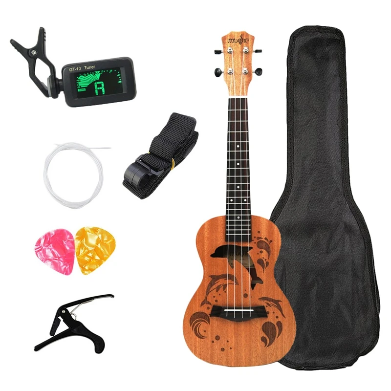 

Concert Ukulele Kits 23 Inch 4 Strings Acoustic Guitar With Bag Tuner Capo Strap Stings Picks For Beginner