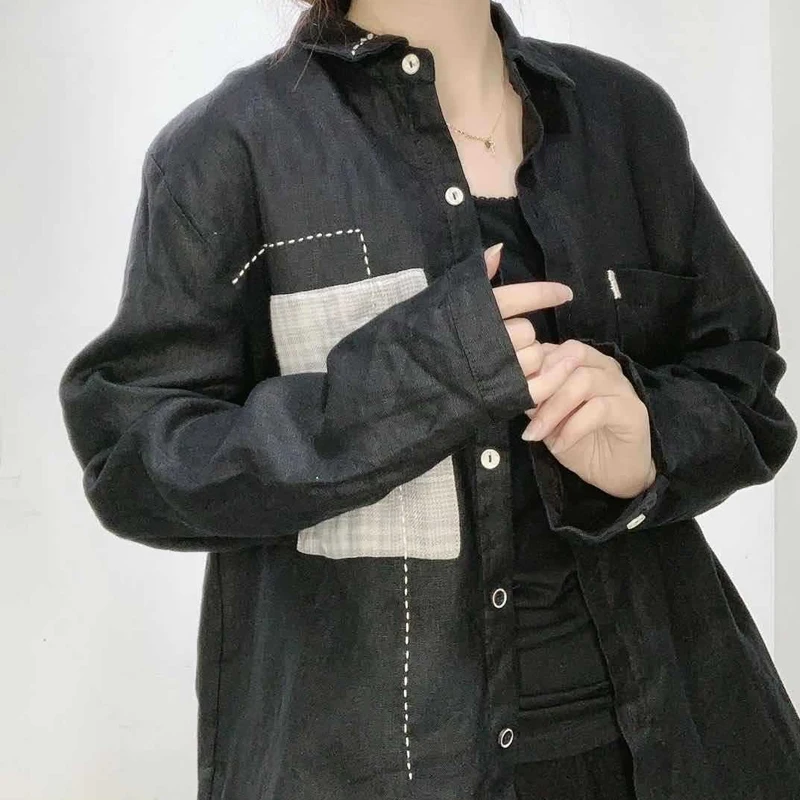 

SOUL OF TIGER 2021 Spring Korean Designer Streetwear Women Linen Vintage Shirts Ladies Punk Style Blouses Female Oversized Tops